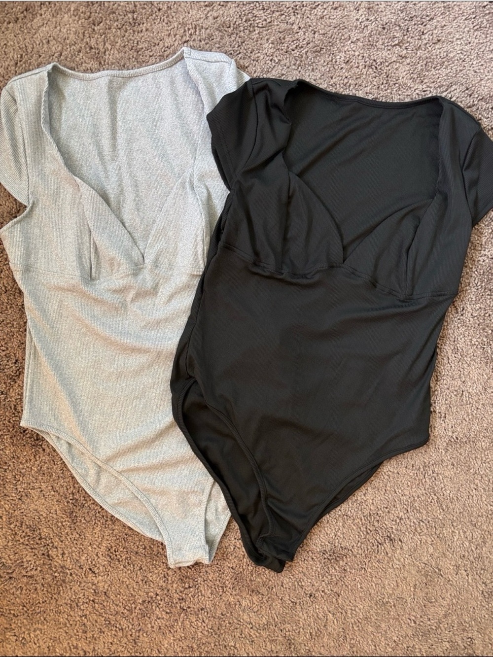 NWOT SHEIN Black & Burgundy Stretch Scoop Neck Bodysuits - Picture 2 of 3